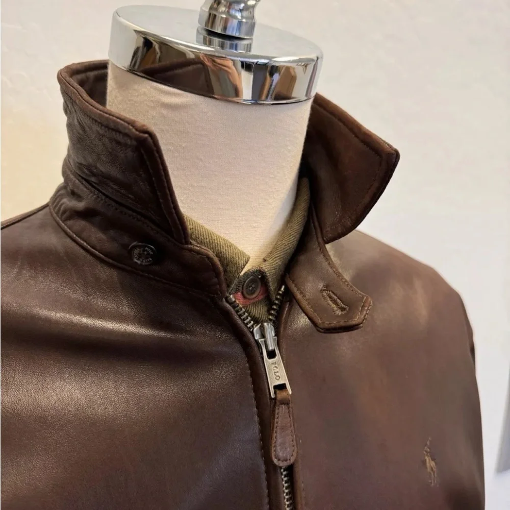 Polo by Ralph Lauren Vintage Biswing Leather Bomber Jacket in Brown Size L - Picture 10 of 16